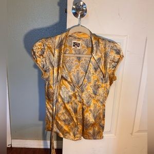 Free People Gold Peacock Feather Silk Blouse I only wore it twice